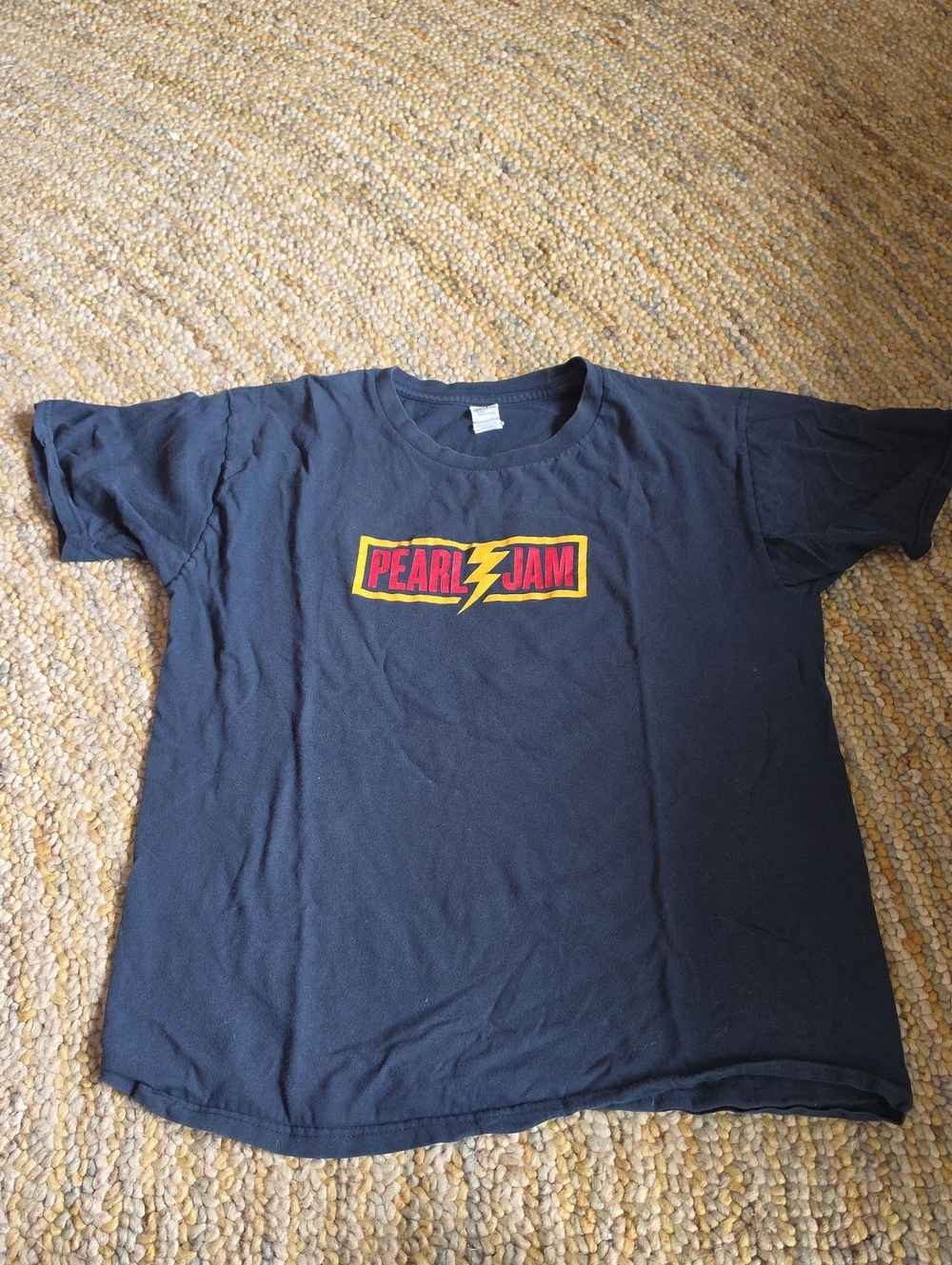 Vintage Pearl Jam Navy Graphic Band T-Shirt with Yellow & Red Logo